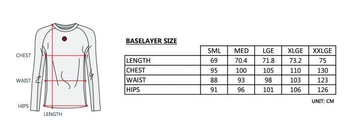 Heated Baselayer Size Guide
